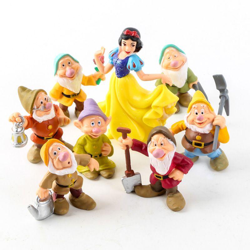 Delightful Set Of 8 Princess Snow White And Seven Dwarfs Action Figures For Kids