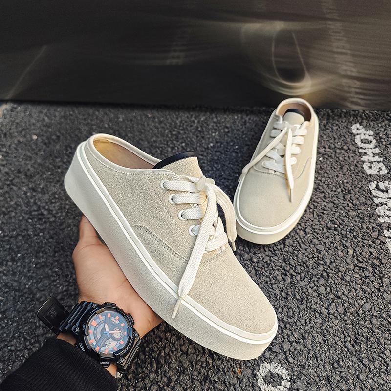 Summer Canvas Half Shoes for Men Leather Shoes Men Mules Casual Shoes Men Fashion Social Big Size Elegantes Walking Shoes