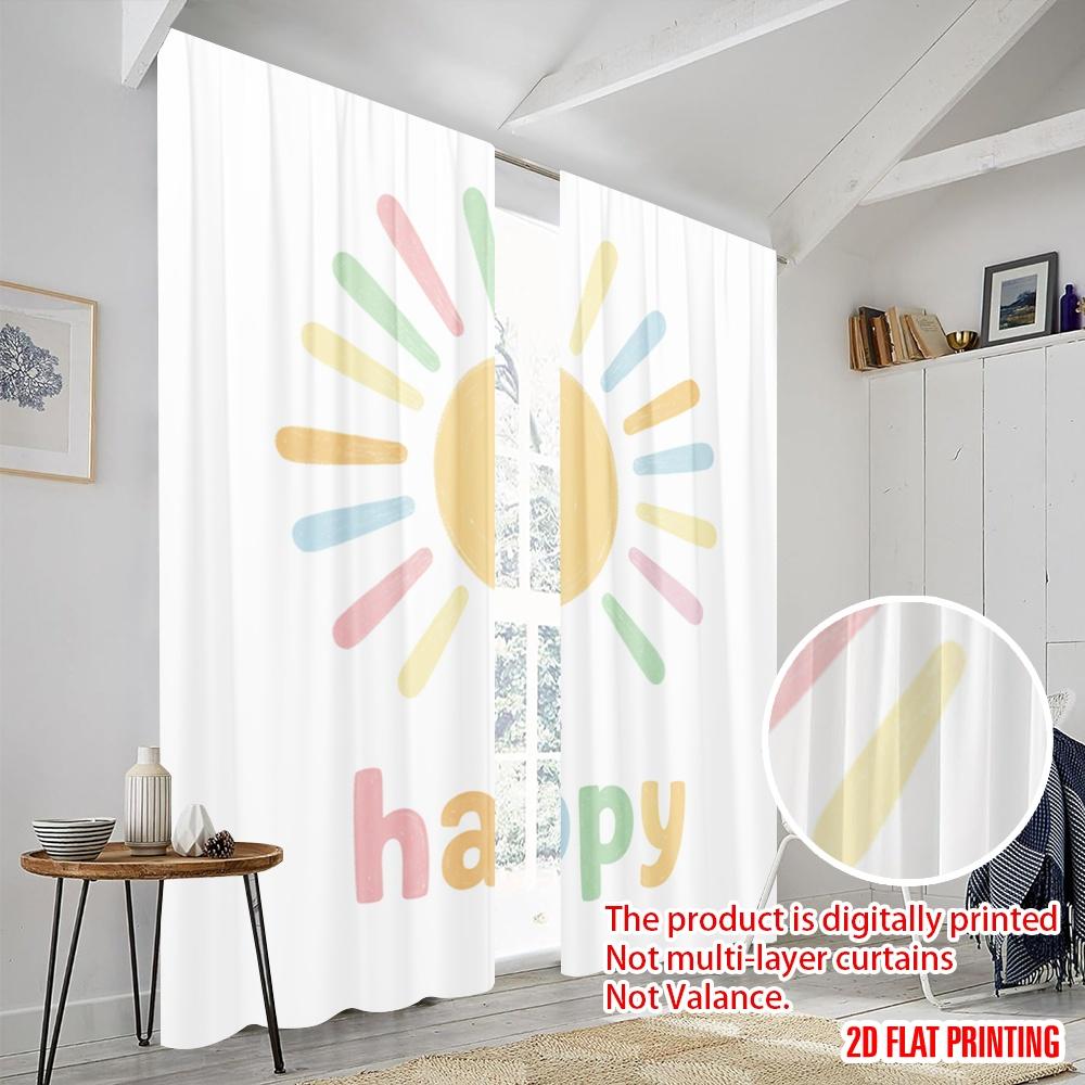 2pcs 2D Flat Printing Curtain Happy Sun Watercolor Polyester Without Electricity All Season Party & Holiday Decor Perfect for