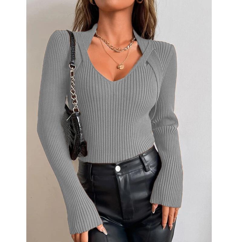 Women's Fashion Long Sleeve Casual Pullover Tops Autumn Winter Femme Knit Pull Sweater