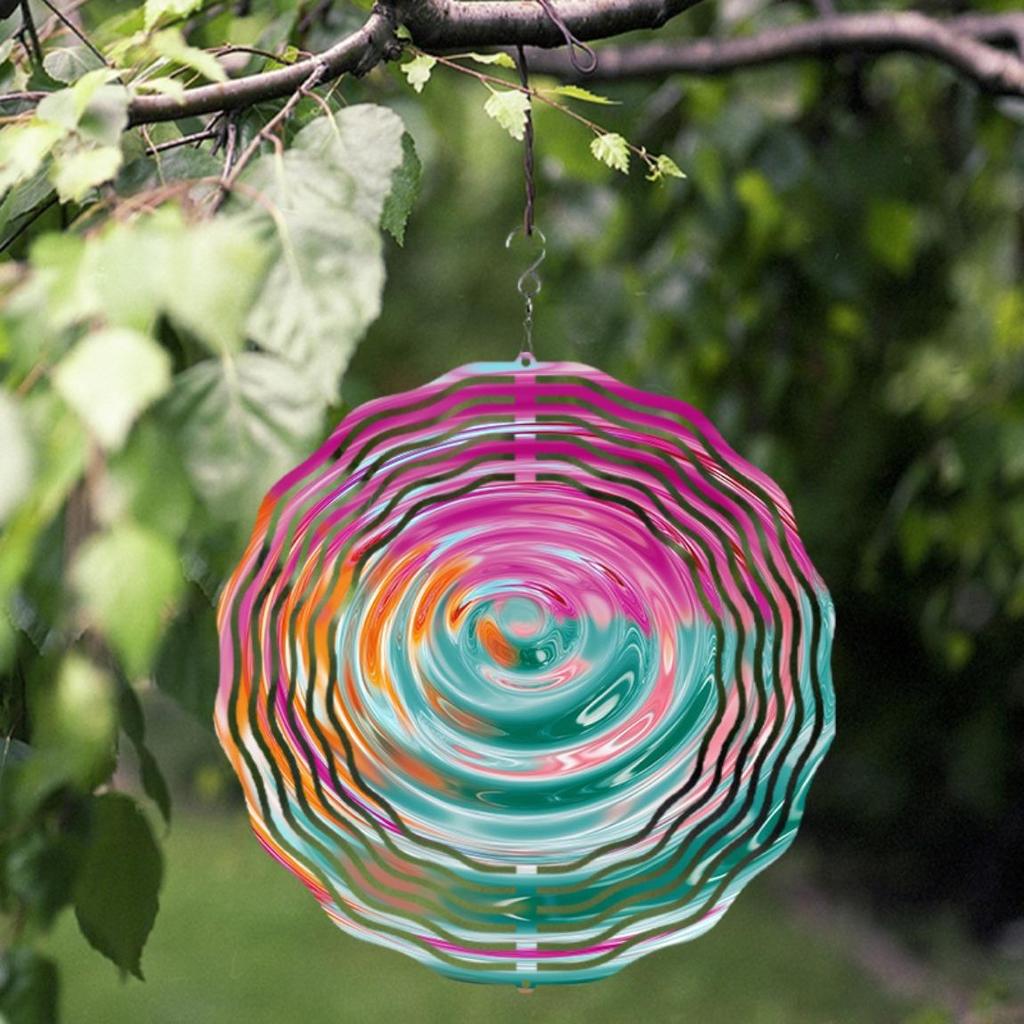 10-Inch Rotating Wind Spinner – Elegant Concentric Circles & Neon Spiral Design, 360° Swivel Hook for Balcony