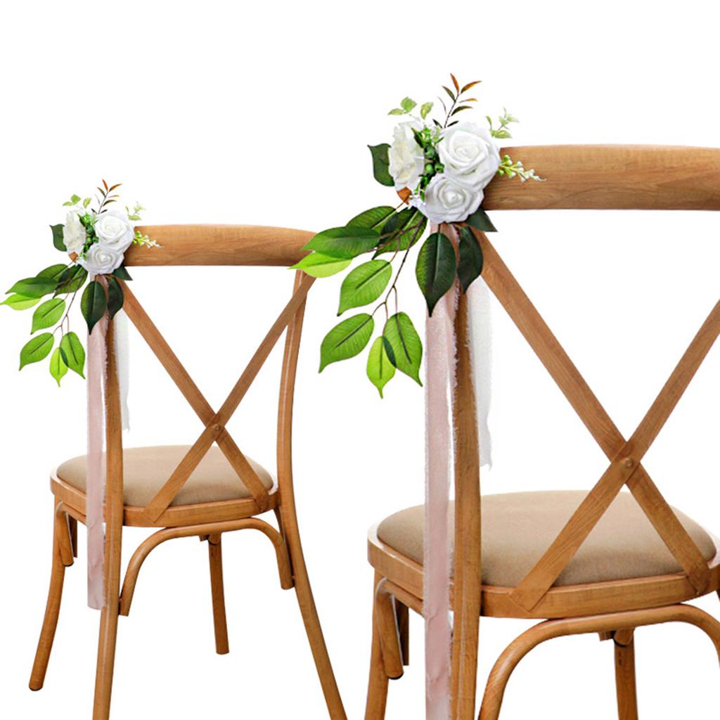 Wedding Chair Back Flower Elegant Artificial Flowers and Leaves Outdoor Wedding Aisle Decoration 50x13cm