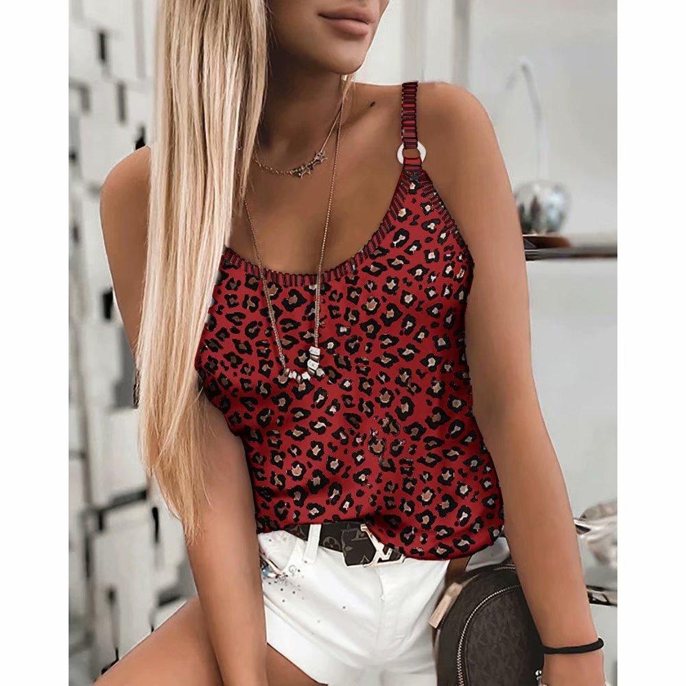 Leopard Camouflage Print Tops Sexy Elastic Sling Vest Women Sleeveless T-shirt Girl Party Club Halter
