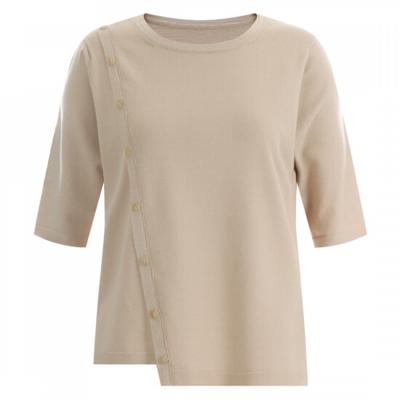 Shop   Women Asymmetric Button Tencel Short Sleeve Knit Beige Frb Wkn 11908