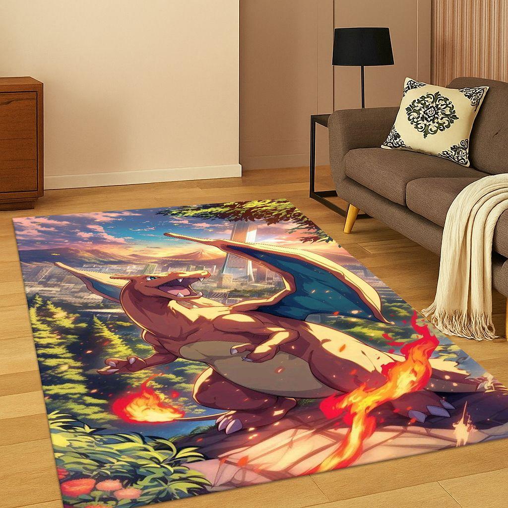 Pokemon Charizard Pikachu Cartoon Child Carpet Rug for Playroom Living Room Bedroom Doormat Decor,Kid Non-slip Game Mat Gift