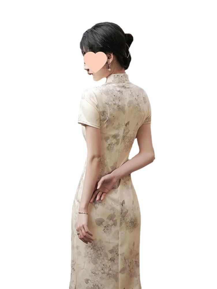 2024 New French Cheongsam: Retro Chinese Style Long Dress for Young Girls - Summer Collection