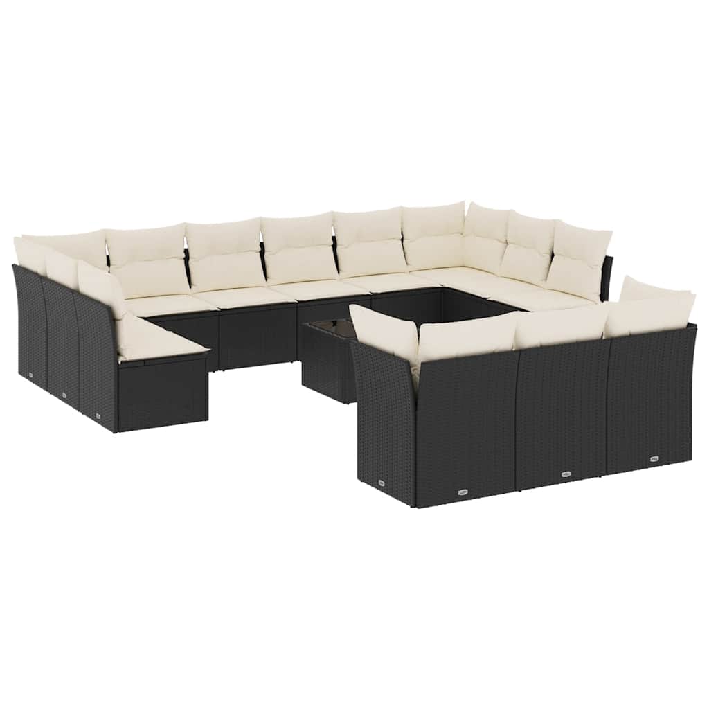 14 pc Garden Sofa Set with Cushions Black Poly Rattan