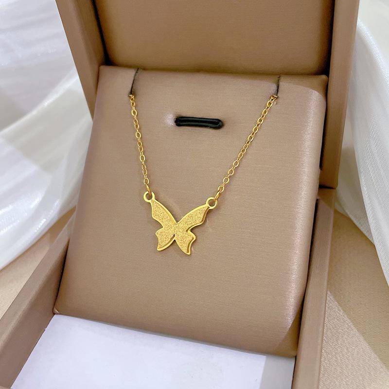 Full Titanium Steel Geometric Animal Minimalist Real Gold Necklace for Women - Collarbone Chain