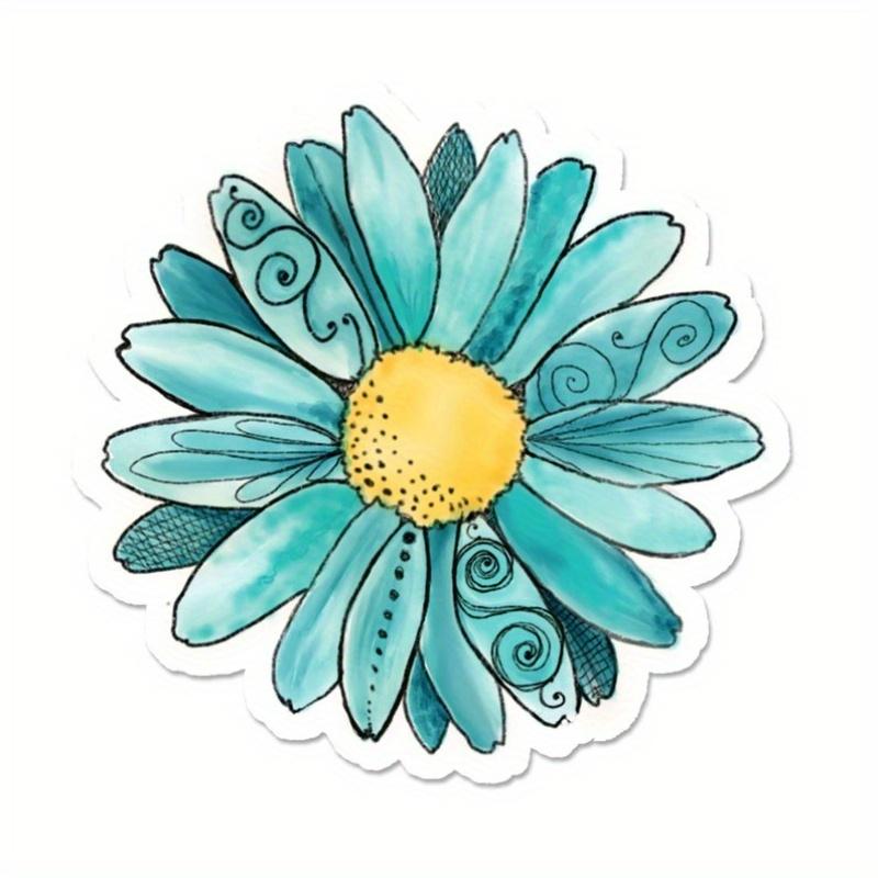 Teal Daisy Sticker, Vinyl Watercolor Daisy, Flower Decal