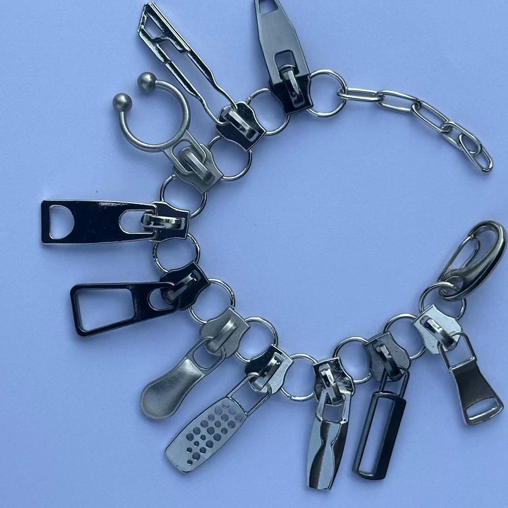 Cyber Punk Zipper Bracelet Fringe Chain Head Y2k Hip Hop Choker Men's Women's Fashion Trend Personality Jewelry Gift