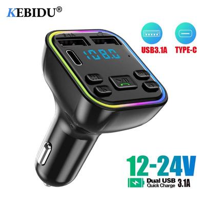 Πομπός αυτοκινήτου Bluetooth 5.0 FM PD Type-C Διπλός γρήγορος φορτιστής USB 3.1A Πολύχρωμο φως περιβάλλοντος Handsfree MP3 Modulator Player