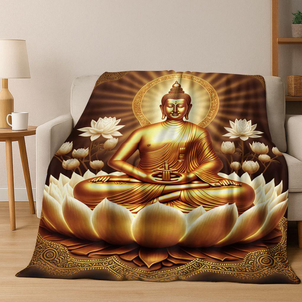 Faith Solemn Buddha Sakyamuni Flower Flannel Blanket,Cozy Soft Throw Blanket for Home Bedroom Bed Sofa Picnic Cover Gift Kids