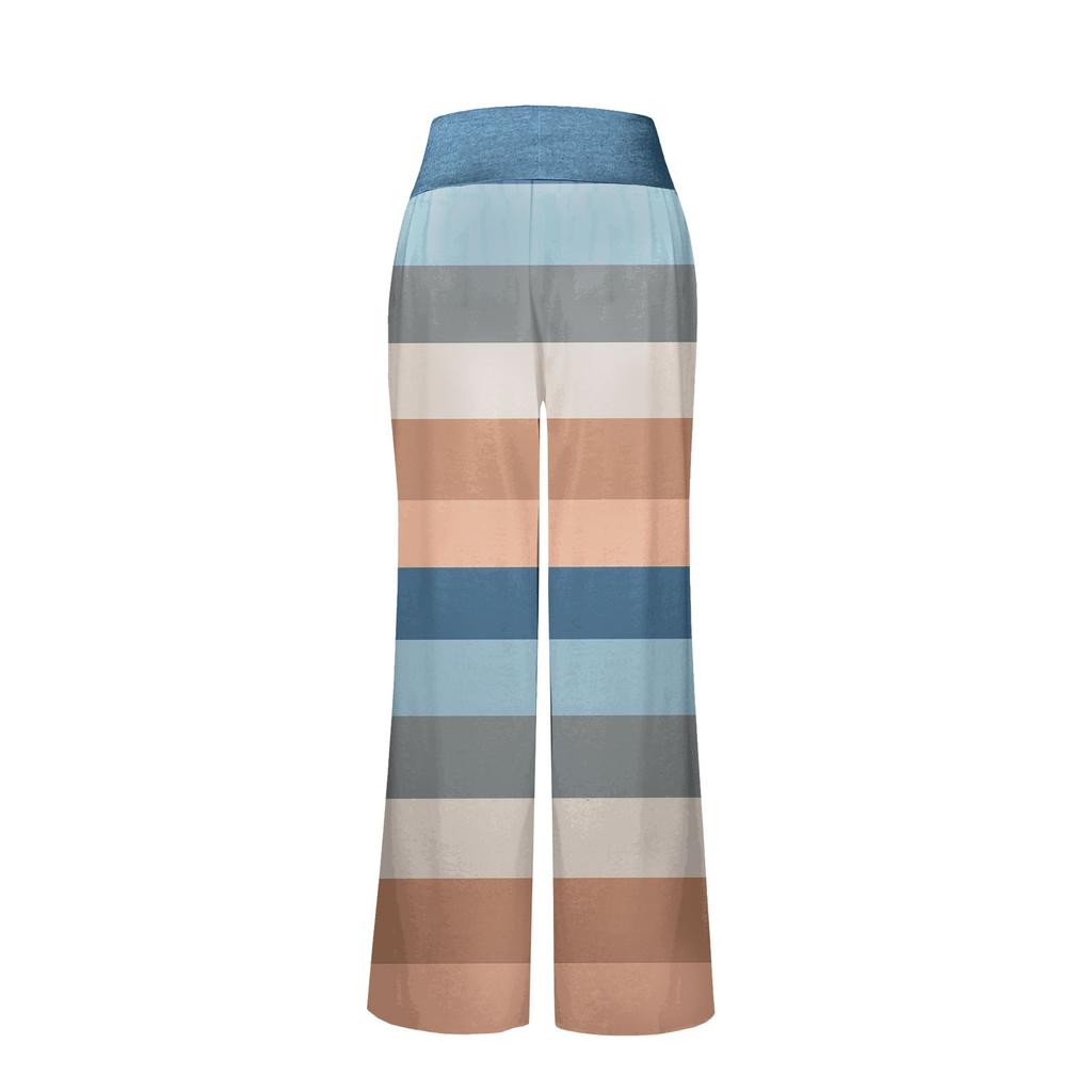 Bequeme Pyjamahose für Damen mit Streifenmuster und weitem Bein und Kordelzug