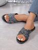 European Cross Strap Sequin Summer 2024 Round Toe Women's Plus Size Thick Sole Slippers.