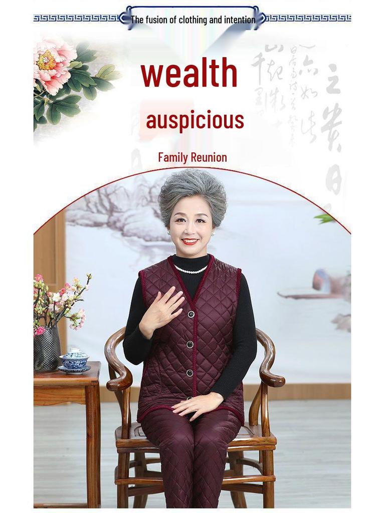 Warm Velvet Cotton Suit for Mom and Grandma: Autumn/Winter Three-Piece Set for Mature Women