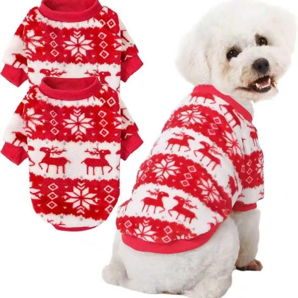 Elk Pattern Plush Dog Vest Coral Velvet Pupy Hoodie Costume For Small Medium Dog