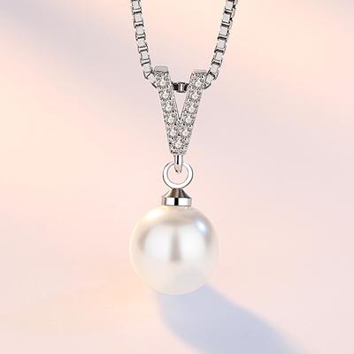 Collier avec pendentif en perles d'océan en forme de V et zircone, style coréen, tendance pour femmes