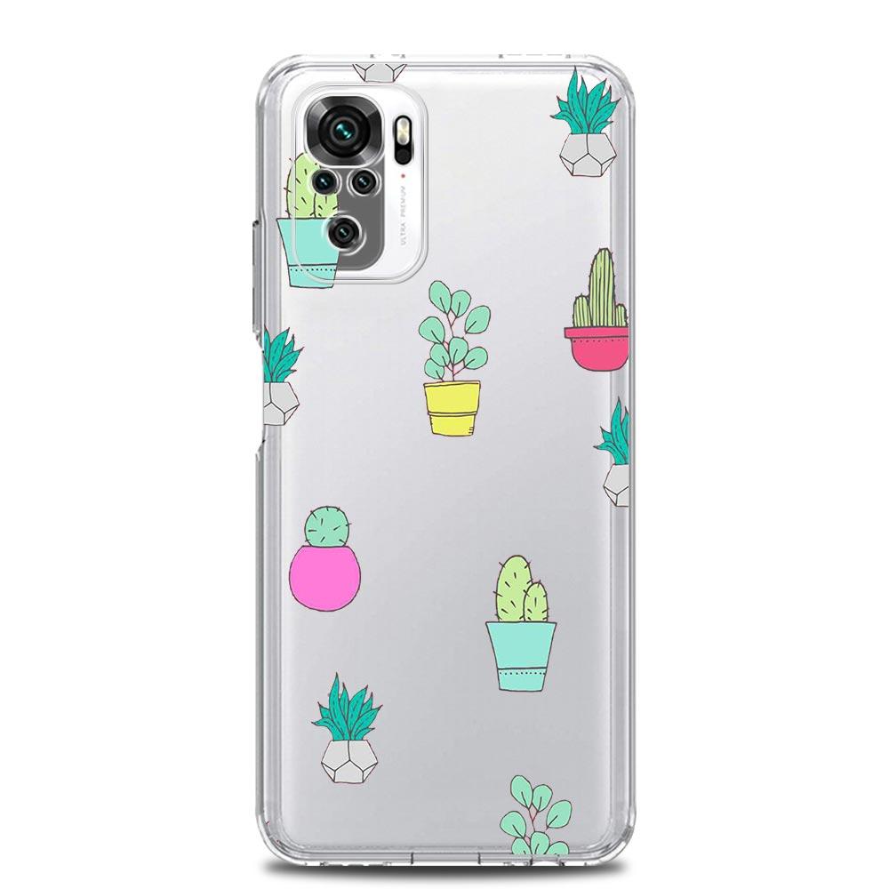 Cute Green Cactus Botany New Square Clear Phone Case For Xiaomi Redmi Note 12 11 9S 9 8 10 Pro+ 7 8T 9C 9A 8A K40 Gaming Cover