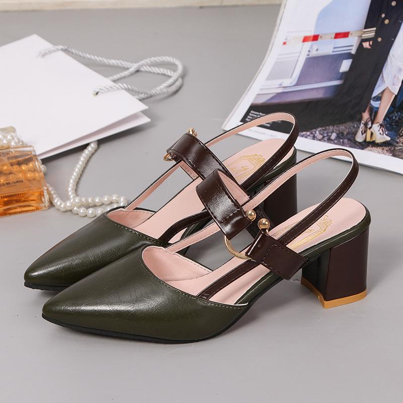 Luxury Women's High Heels Pointed Toe Women Sandals Pu Leather Party Shoes High Quality Chunky Heels Women Shoes Fashion Zapatos