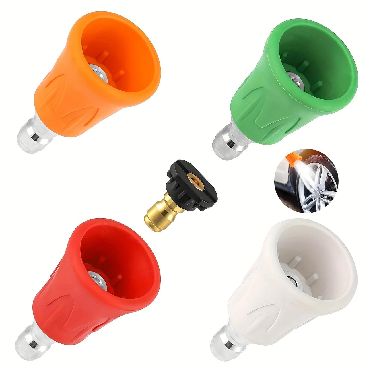

High-Pressure Washer Quick Connect Nozzle,Splash-Proof Fan Pattern Spray Head,Soft Skin Cover,0/15/25/40 Degree Spray Options