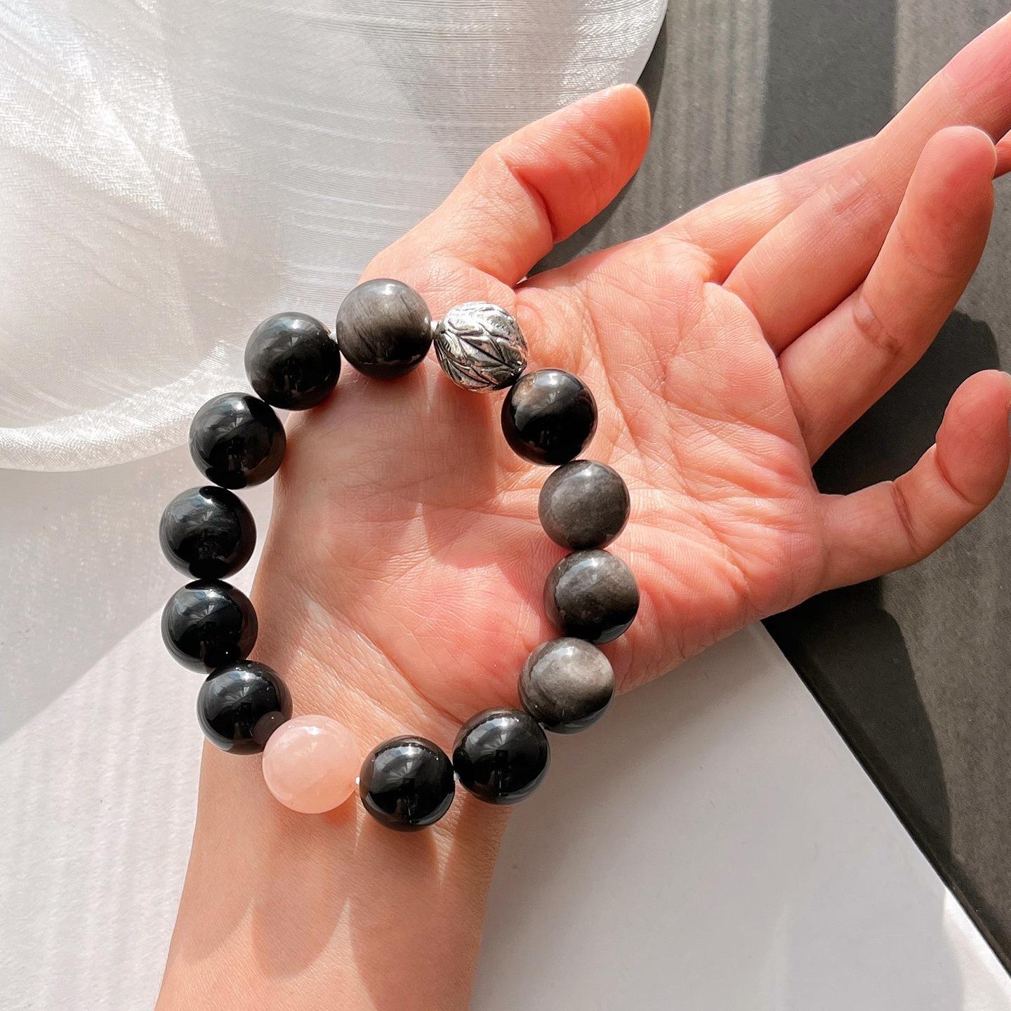 14Mm Large Granular Silver Obsidian Madagascar Powder Crystal Bracelet Bracelet