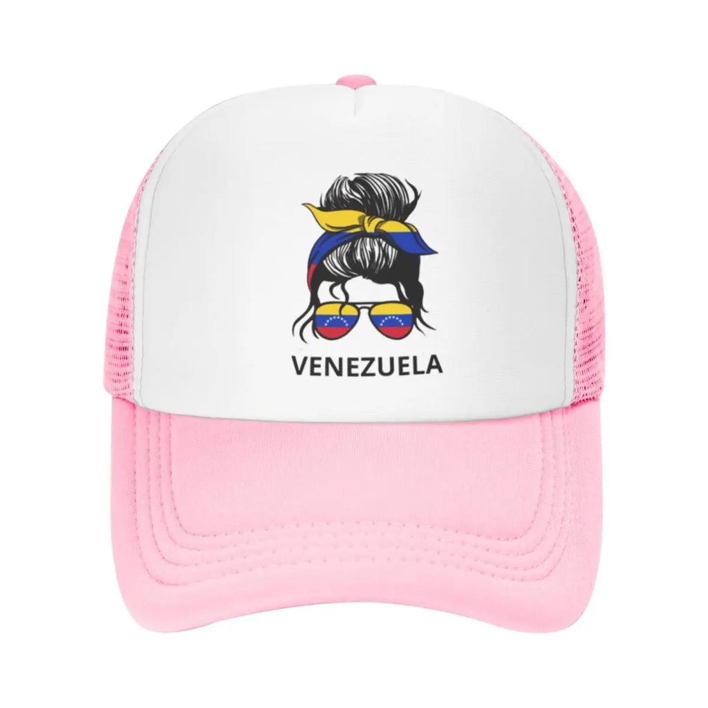 Venezuelan Flag Woman With Messy Bun Sport Mesh Baseball Caps Women Men Unisex Male Beach Dad Hats Hip Hop Trucker Cap