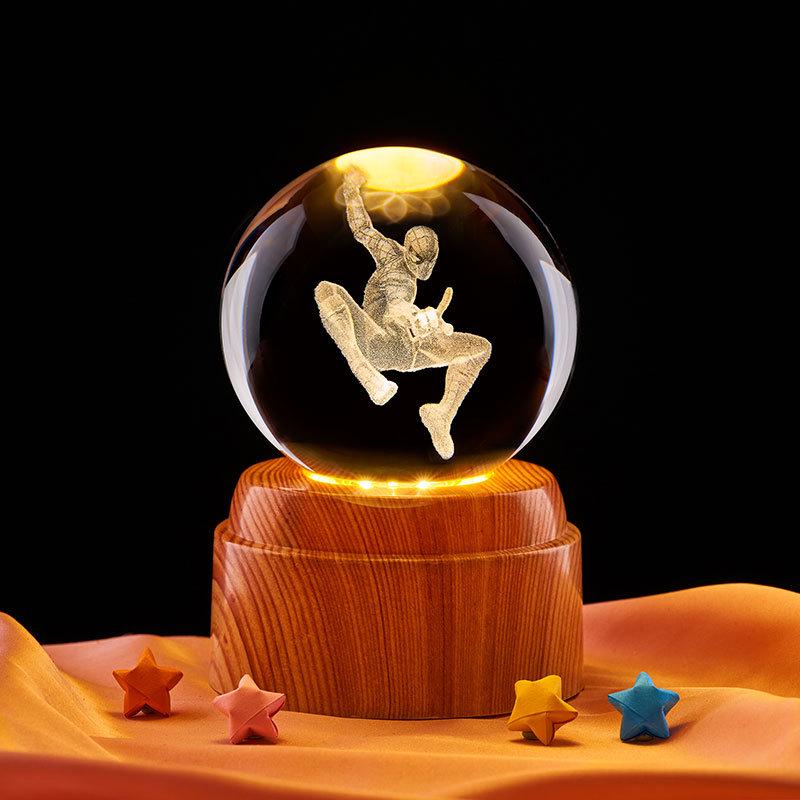 Spider-Man 3D Laser Engraved Glowing Crystal Ball Night Light Ornament