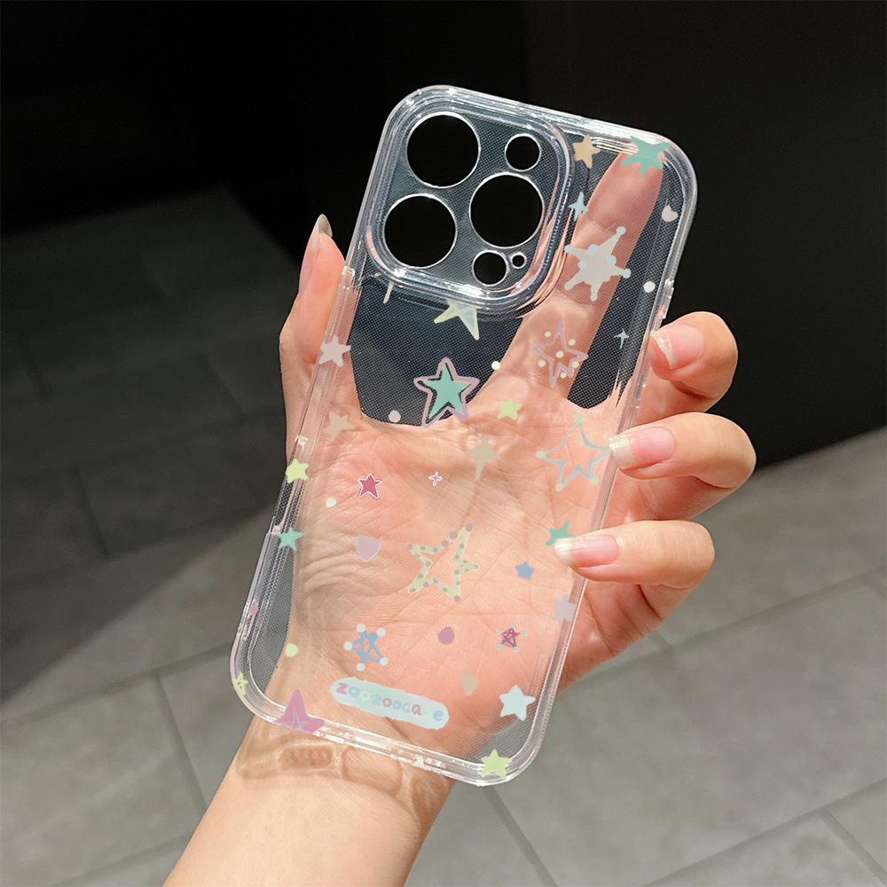 

Cartoon Pastel Stars Y2K Cute Phone Case For iPhone 16 16e 15 14 13 12 11 Mini Pro Max XR XSMax Plus Transparent Soft Back Cover iPhone X(XS)