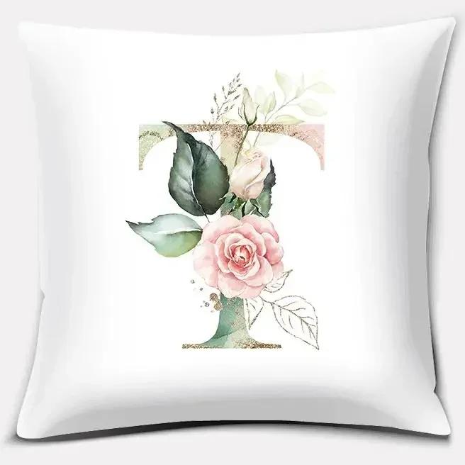 Green Flower Letter Series Pillow Gift Home Office Decoration  Bedroom Sofa Car Cushion Cover Case