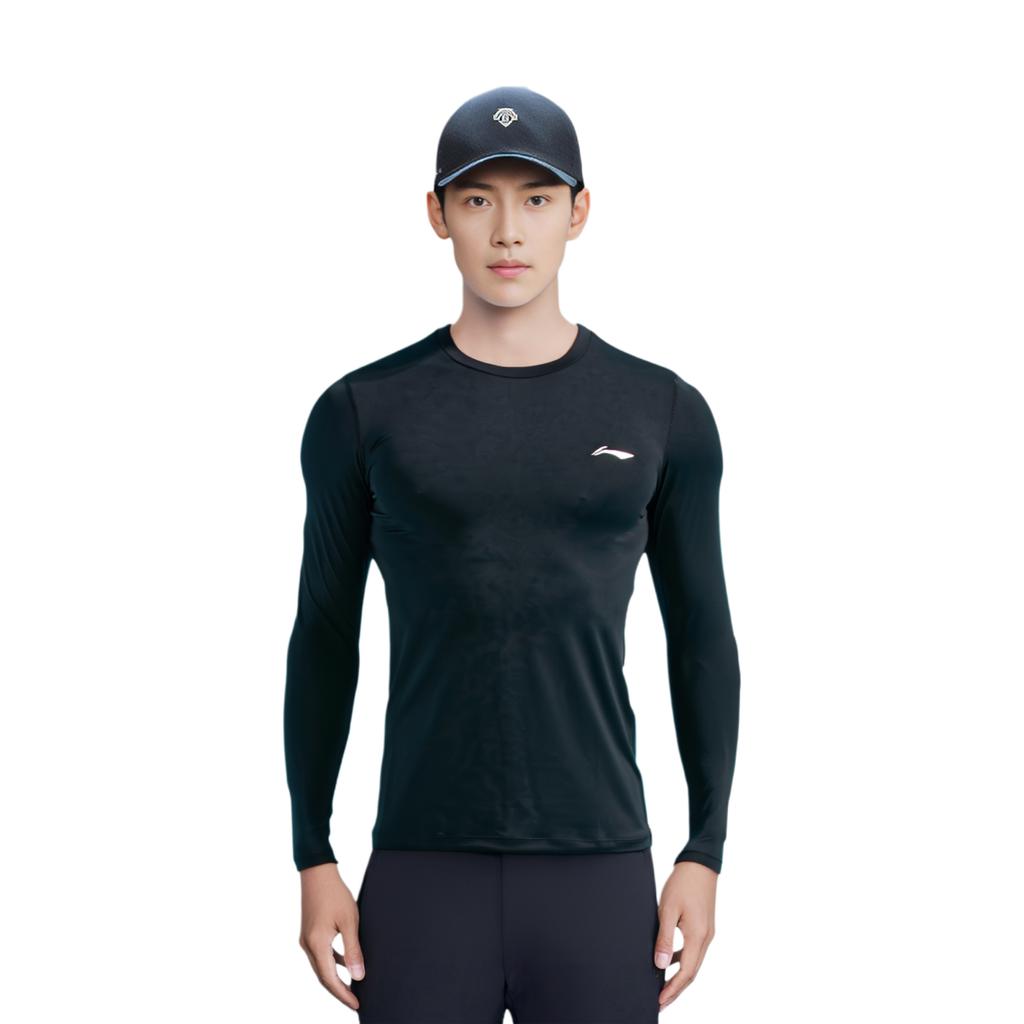 Li Ning Fitness Sports Long Sleeve Breathable Quick Dry Training Shirt Cycling Men tops Black AUDSB43