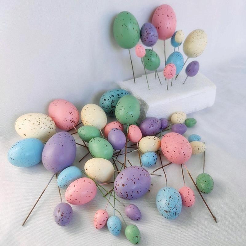 20Pcs Easter Foam Eggs Handmade Art Ornament Decorative Crafts Supplies for Children Adults DIY Photo Props
