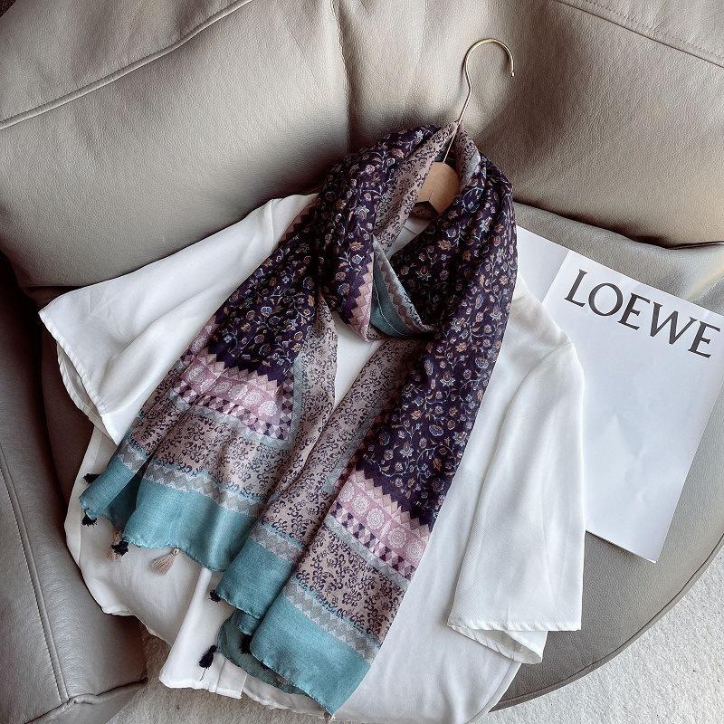 Spain Luxury Fashion Lovely Floral Tassel Viscose Shawl Scarf Lady Print Pashmina Stole Wrap Snood Bufandas Muslim Hijab