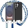 Case for Samsung Galaxy S25 Ultra, Black Soft Silicone Protection with White Blue Cord