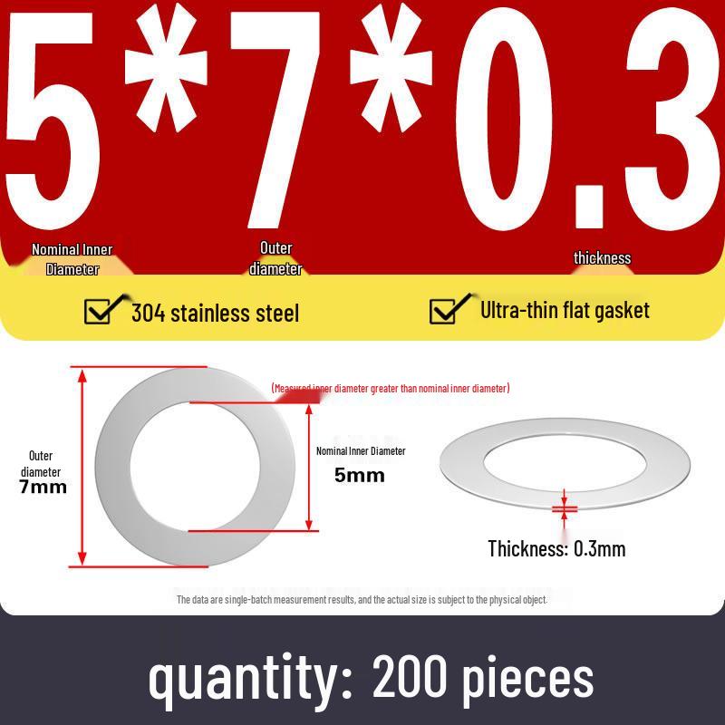 Plochá podložka z nerezové oceli 304 pro nastavení vůle hřídele (0,1/0,2/0,3 mm)