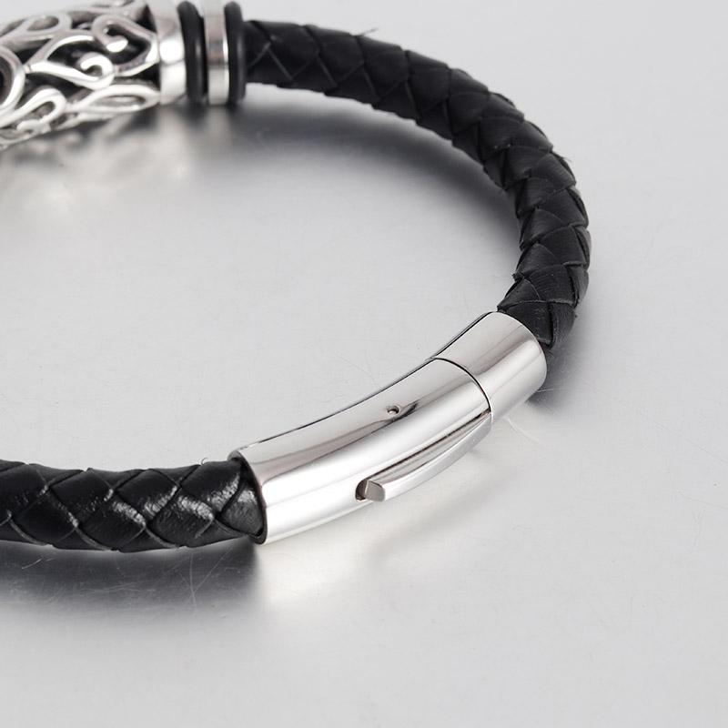 Trendy Men Jewelry Genuine Leather Bracelets Men Stainless Steel Grain Clasp Charm Rope Bracelets&Bangles Male Jewerly