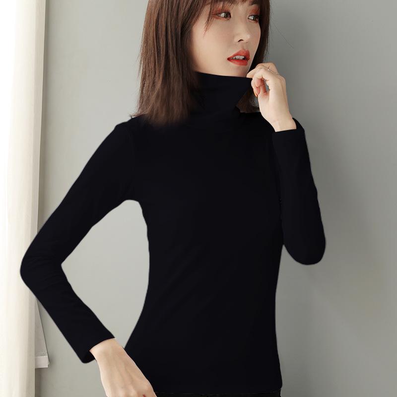 Women's Slim Fit High Collar Cotton Long Sleeve T-Shirt for Autumn and Winter