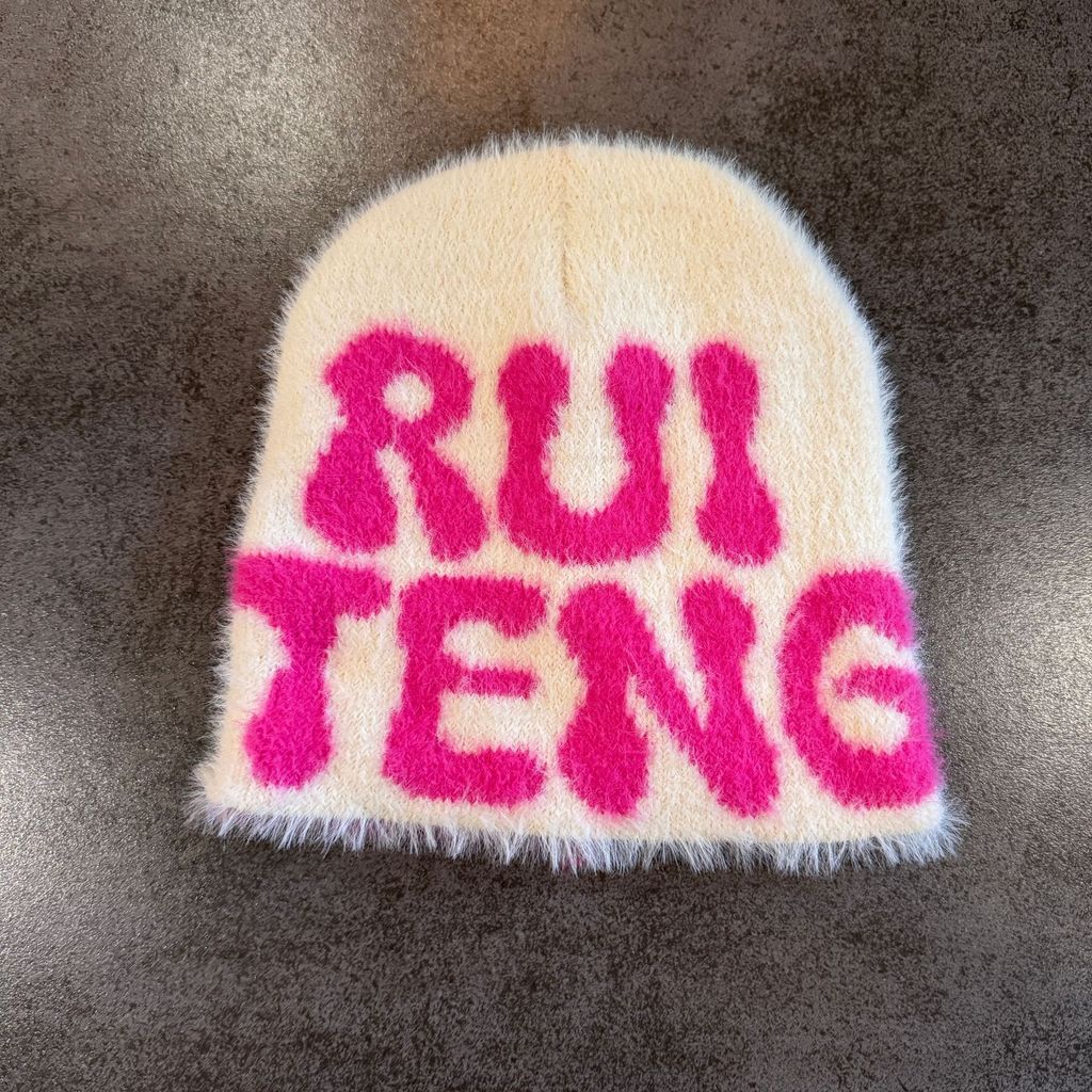 

Street Ruiteng Letter Knitted Hat With Breathable Fabric For Autumn Winter Use Beige