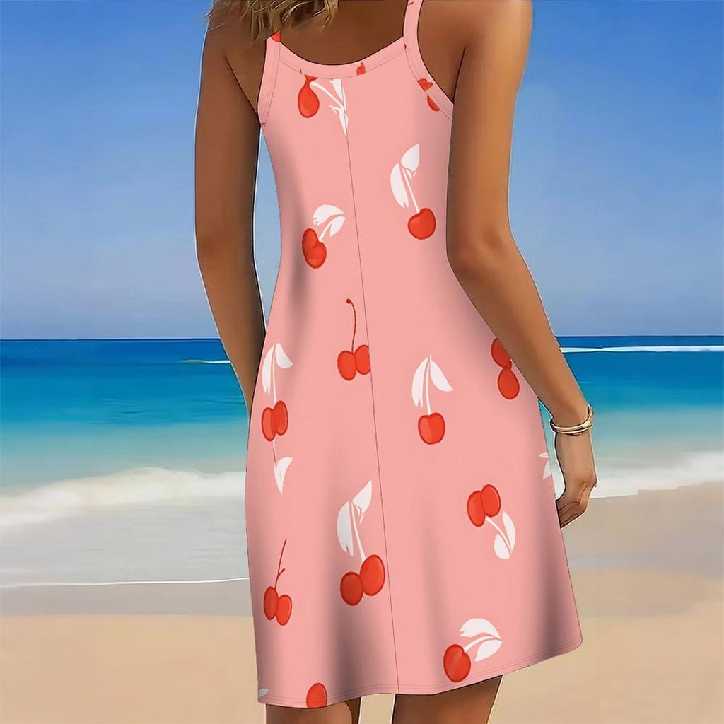 Women's Beach Dress Mini Dress Cherry Print Casual Modern Dress Sleeveless Loose Fit Outdoor Daily Summer