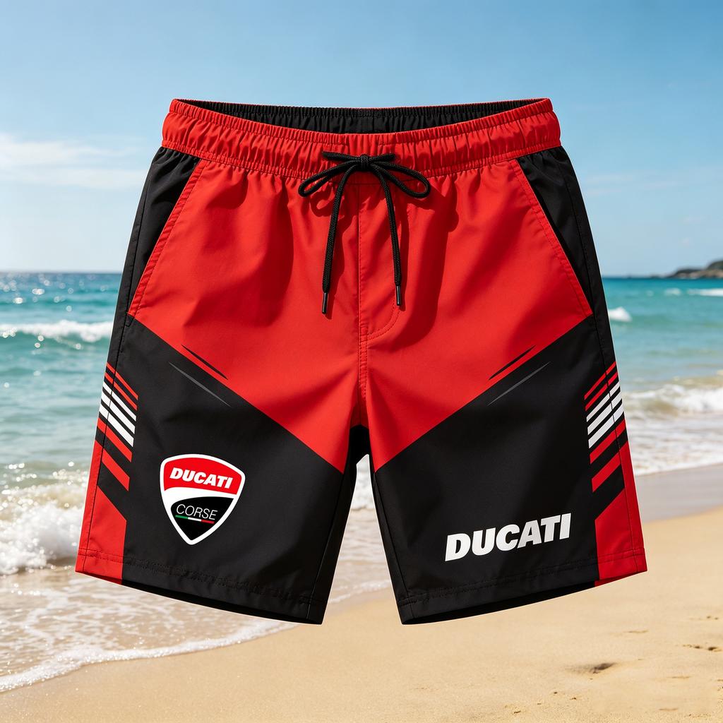 Ducati Pánské rychleschnoucí plavky Racing 3D Print, Plážové boardshorty se stahovací šňůrkou v pase pro letní sporty a volný čas