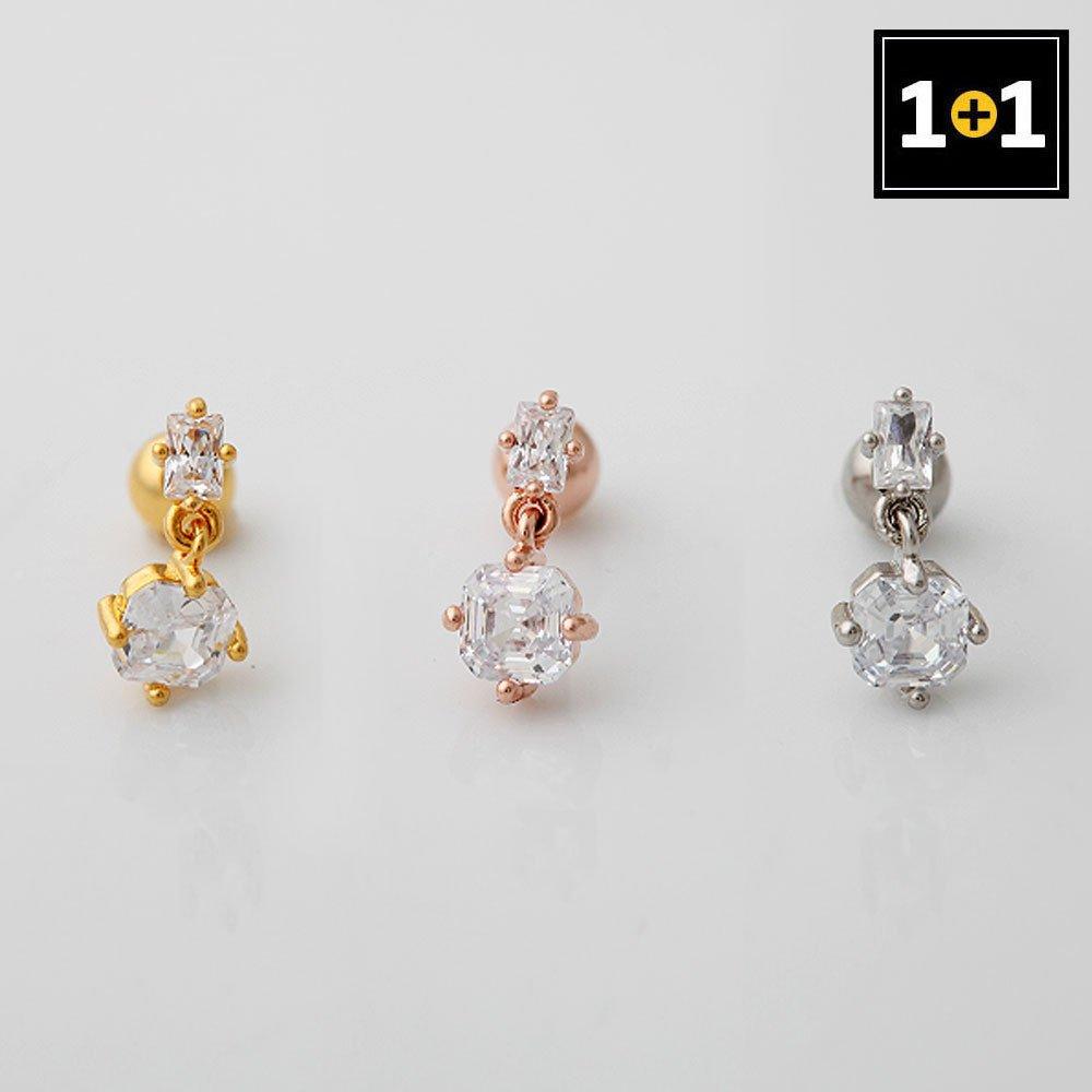 [1+1] Fashion Piercing Surgical Two Square 3 types, choose 1, one side for sale