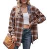 Women Oversized Plaid Flannel Hooded Long Sleeve Casual Shirt Jacket