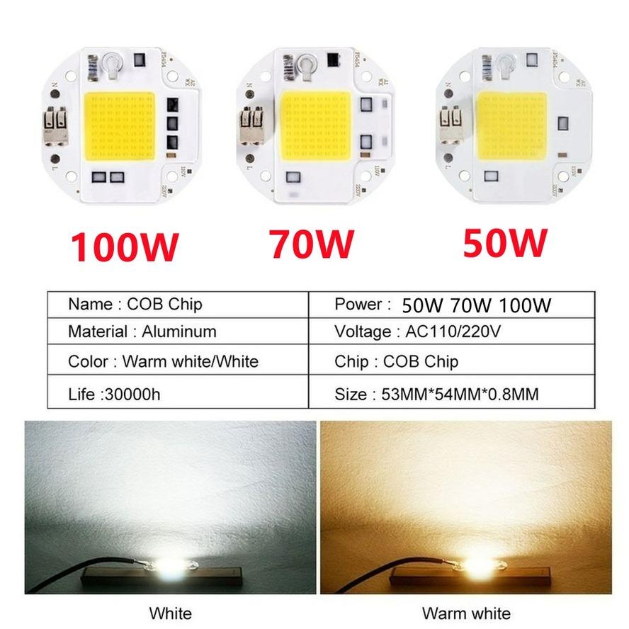 Schweißfrei 100W 70W 50W Hochleistungs-COB-LED-Chip für Scheinwerfer Flutlicht 220V 110V Integrierte Lichtperlen Aluminium Weiß Warm
