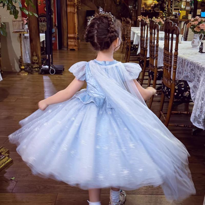 Girls' Princess Dress Summer Dress 2026 New Children's Puff Mesh Bubble Sleeve Dress Girls' Birthday Dress