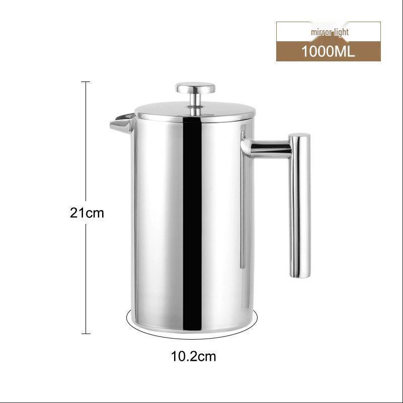 304 Stainless Steel Insulated French Press with Double-Layer Filter, Large Capacity Coffee Pot & Milk Frother