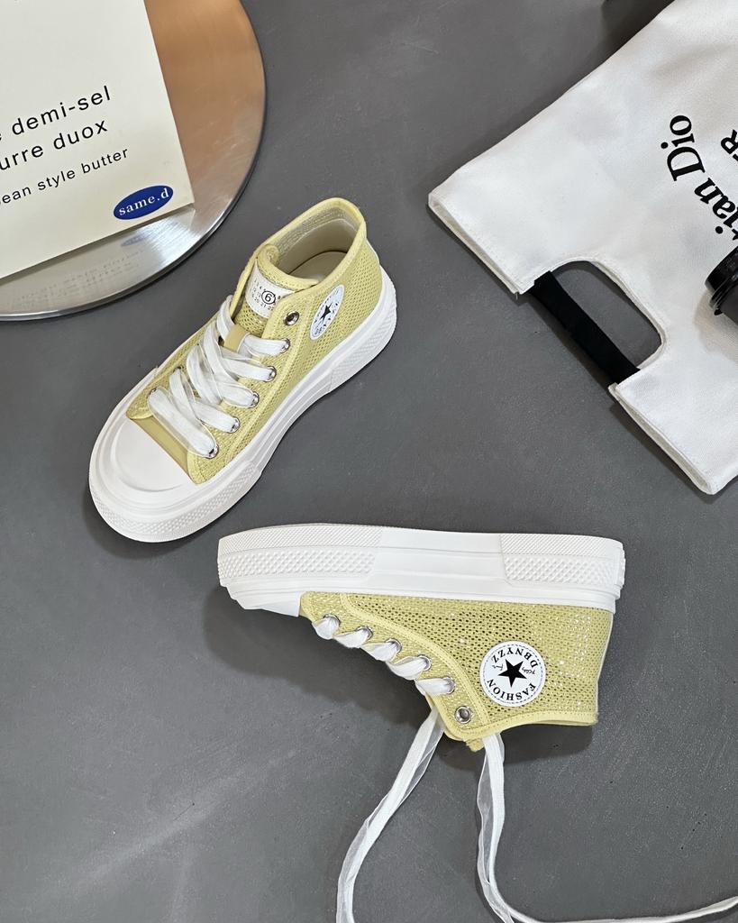 Mesh High-top Canvas Shoes Women's 2025 New Summer Breathable Sequins Versatile Lightweight Platform Casual Sports Shoes