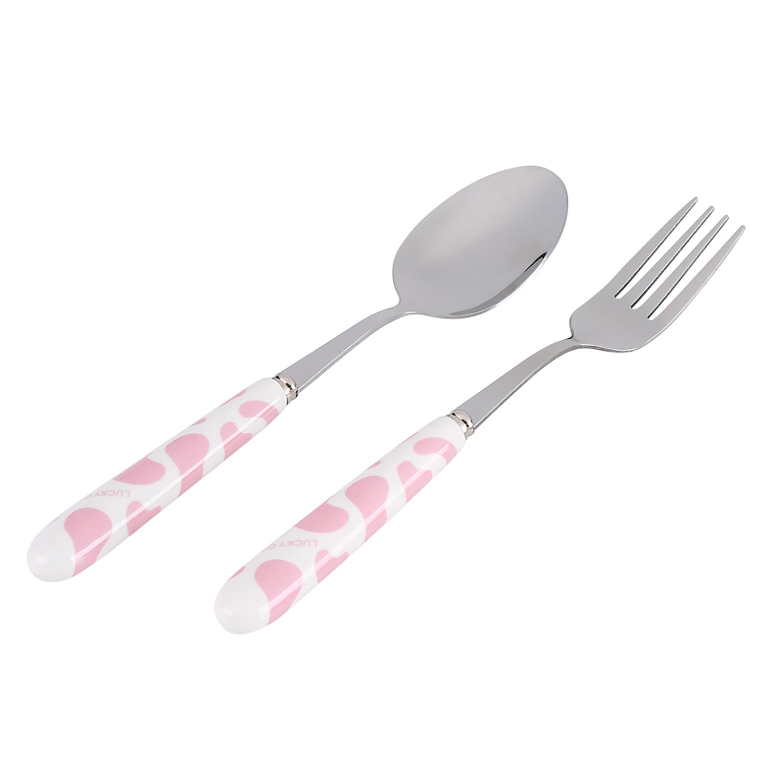 

2 PCS Stainless Steel Knife Fork Spoon Kitchen Flatware Tableware with Box Children Set pink