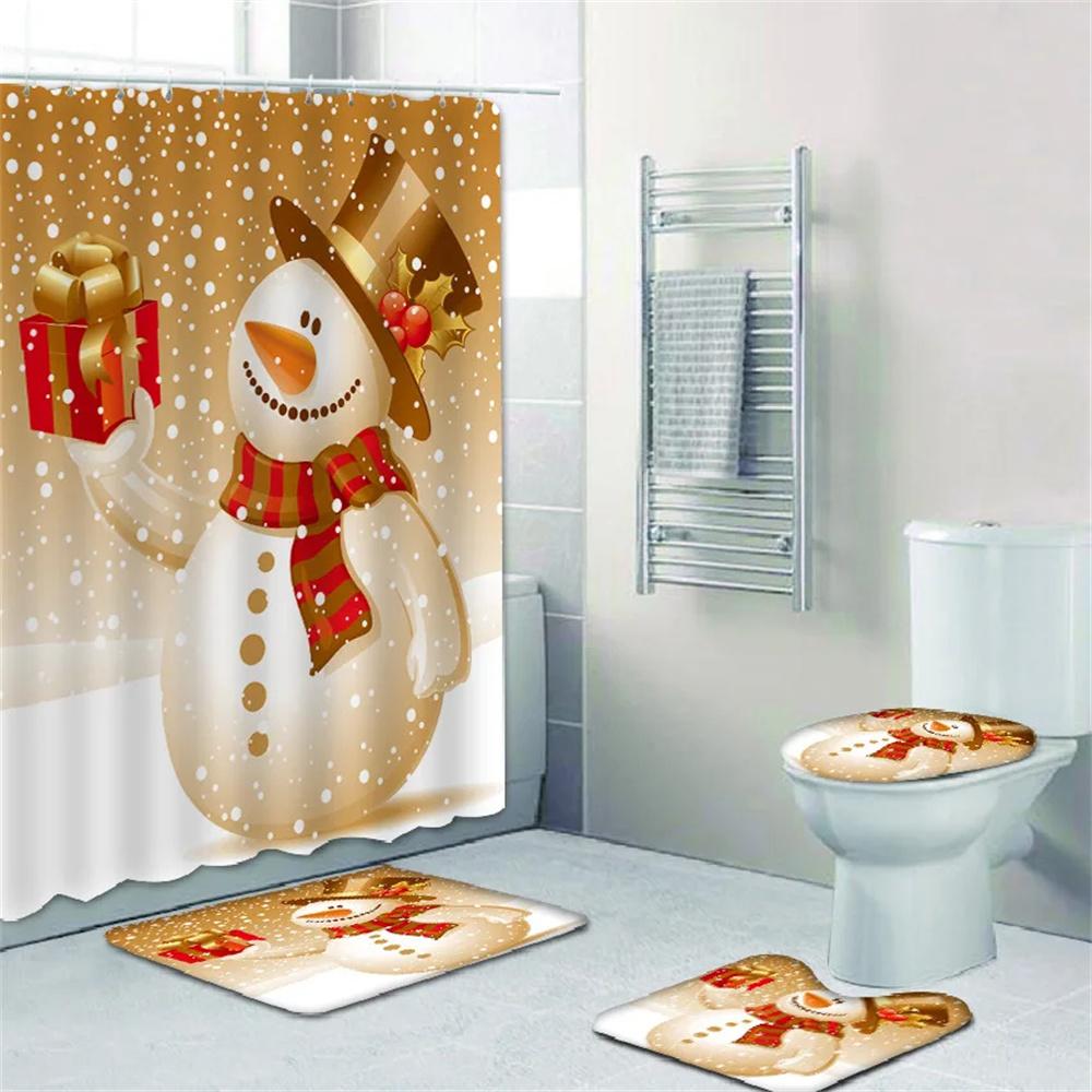 Merry Christmas Cartoon Shower Curtains Washable Fabric Polyester For Bathtub Art Bathroom Decor Partition With Hooks Waterproof