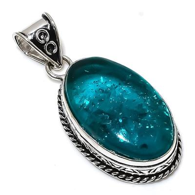 Natural Indicolite Tourmaline Gemstone 925 Sterling Silver Pendant 1.97" d5D85