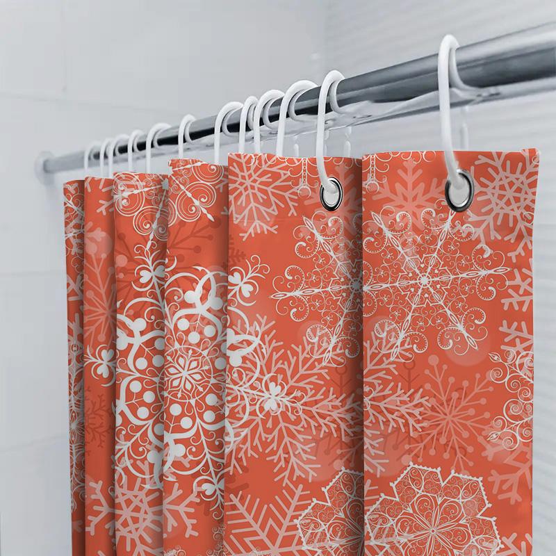 Snowflake Shower Curtain Orange White Floral Bath Decorative Water Resistant Waterproof 3D Printed Modern Design Home Bathroom S