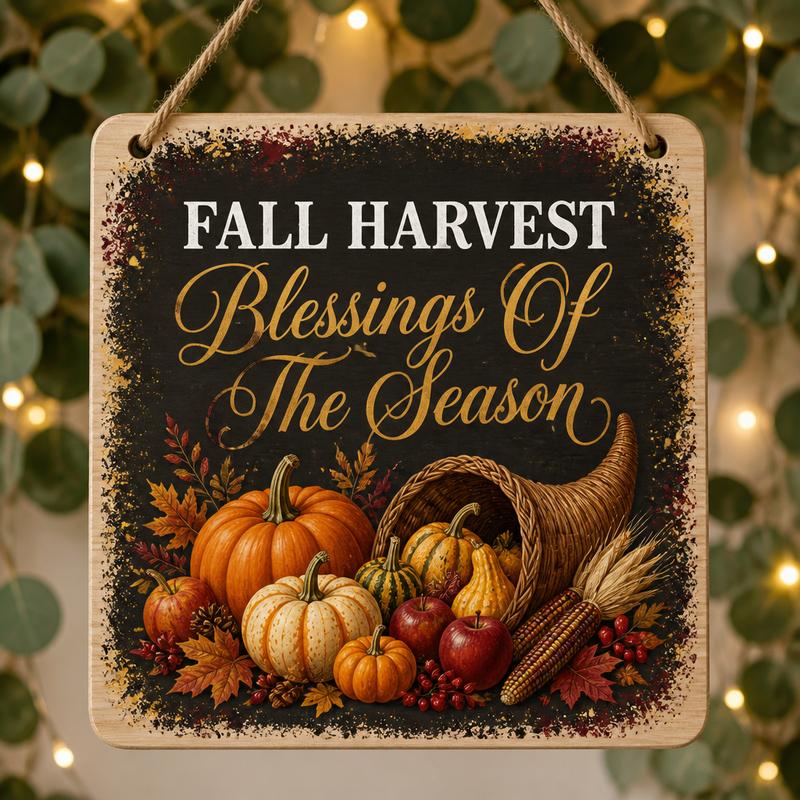 Round Wooden Halloween Sign 20x20cm | Farmhouse Wall Art Pumpkin Wreath Plaque | Rustic Wooden Hanging Decor for Porch and Door